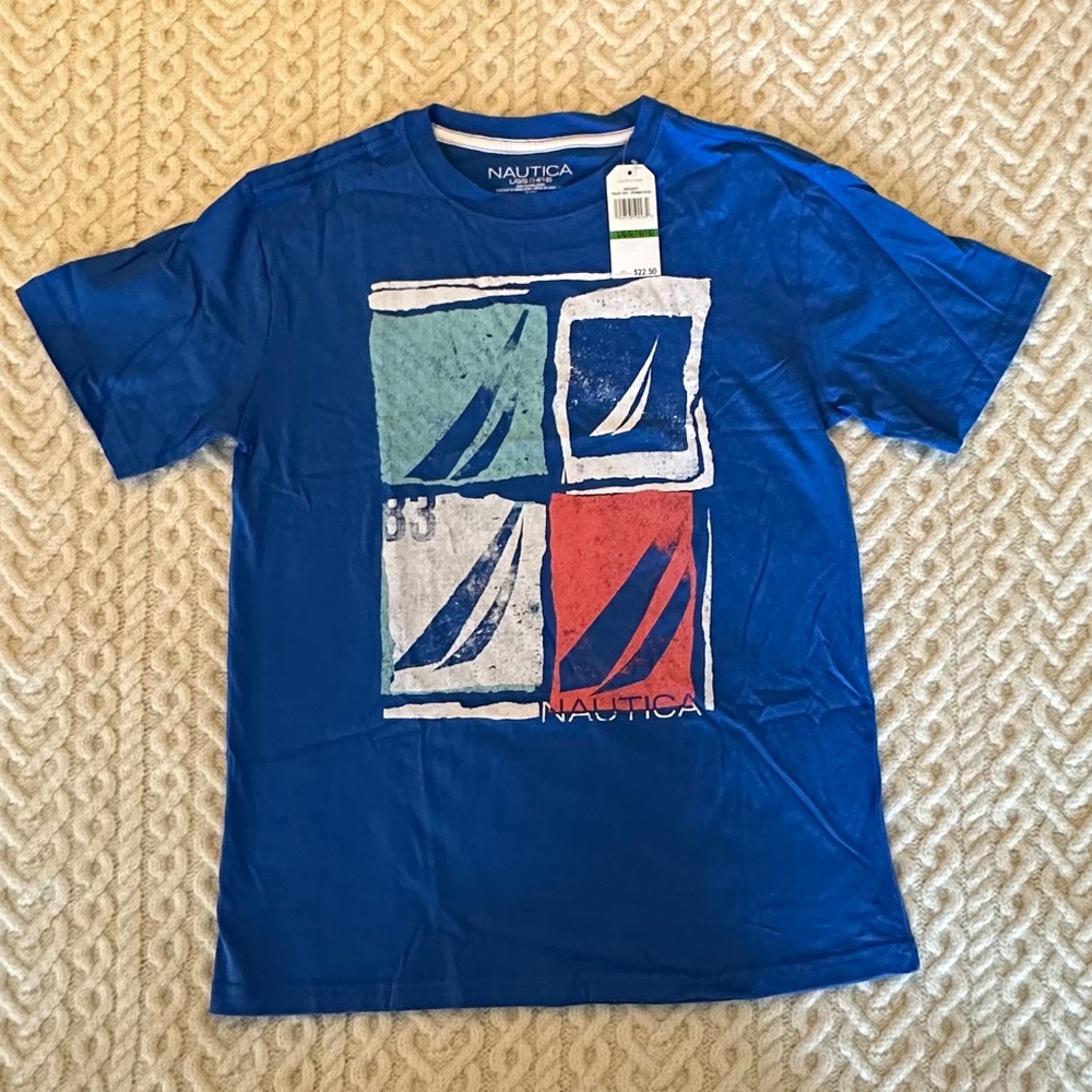 NWT Nautica Kids 100% cotton graphic t-shirt, sailing/sailboat theme, L 14/16